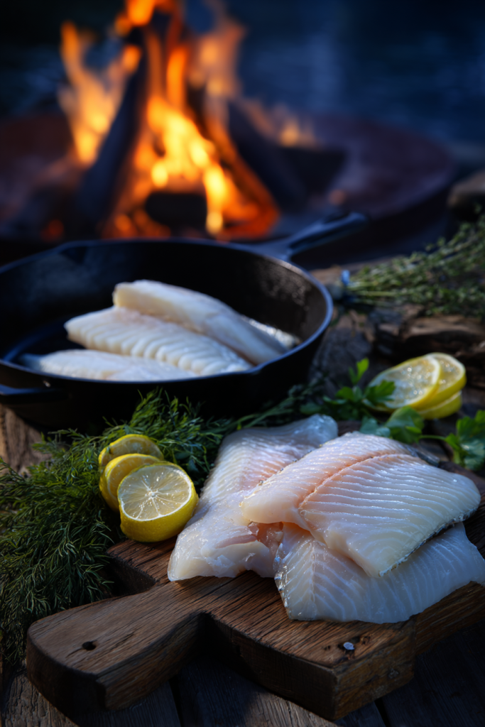 campfire pan-seared fish