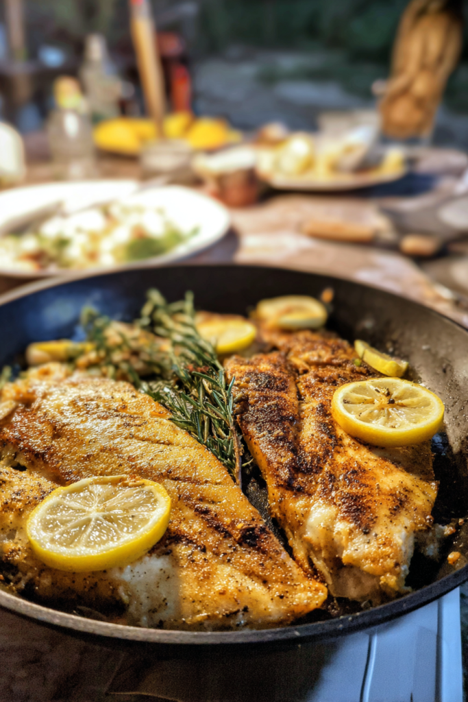 campfire pan-seared fish