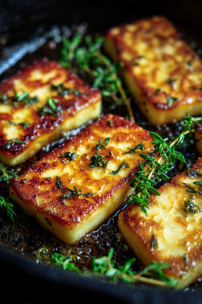 honey glazed halloumi salad