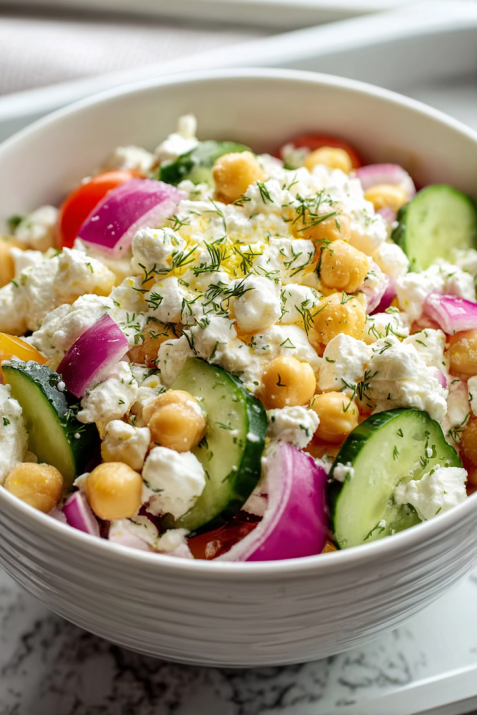 cottage cheese chickpea salad bowl