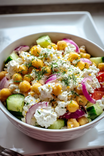 cottage cheese chickpea salad bowl
