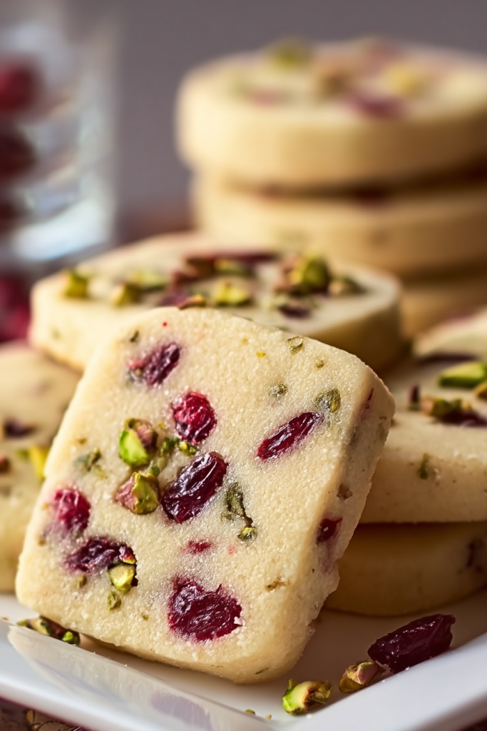 Cranberry Pistachio Shortbread Cookies