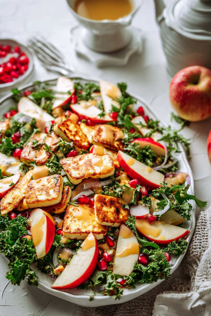 honey glazed halloumi salad