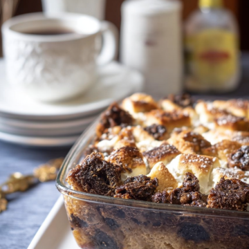 Hot Chocolate Bread Pudding with Toasted Marshmallows