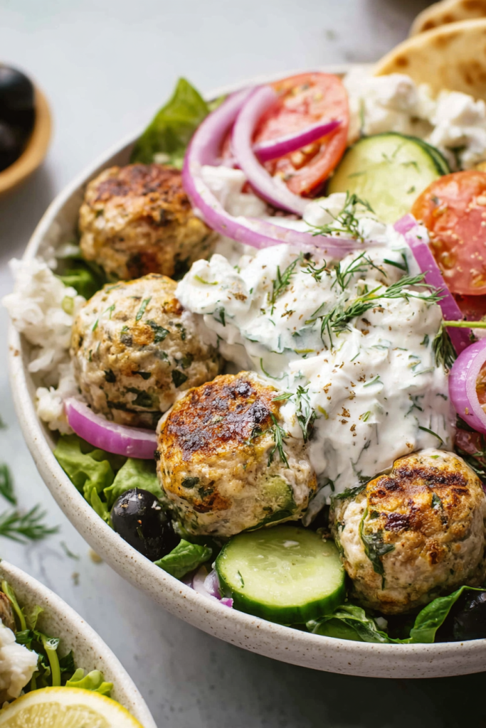 greek chicken meatball bowls