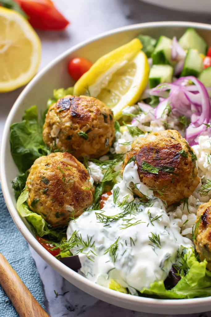 greek chicken meatball bowls