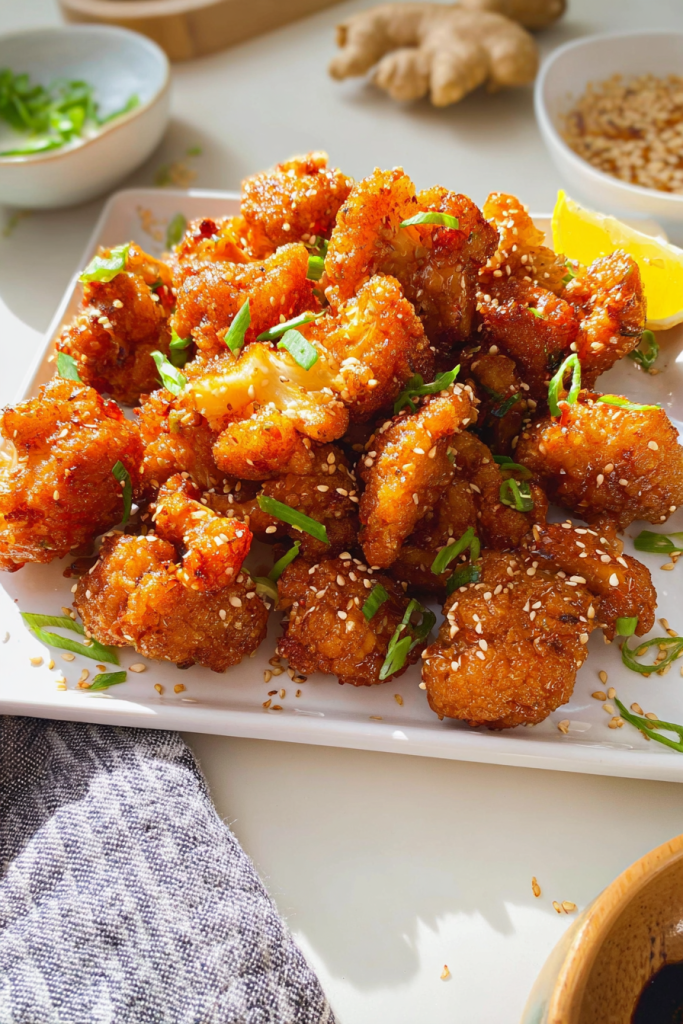 crispy honey ginger cauliflower bites