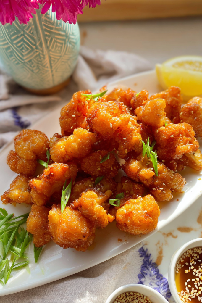 crispy honey ginger cauliflower bites