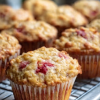 Strawberry Rhubarb Oatmeal Yogurt Muffins