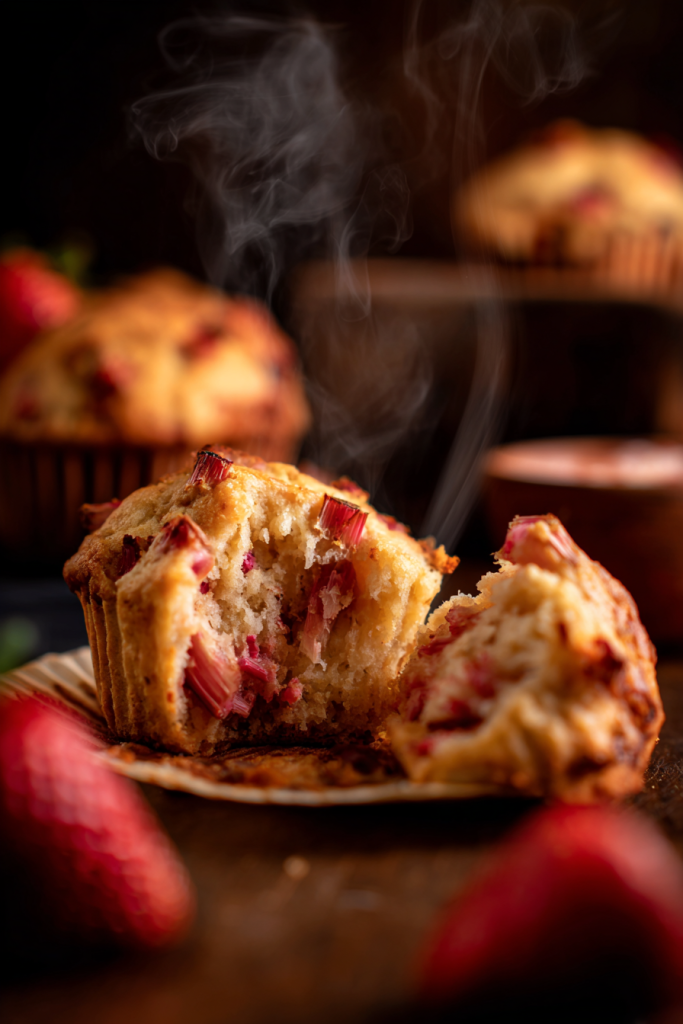 Strawberry Rhubarb Oatmeal Yogurt Muffins