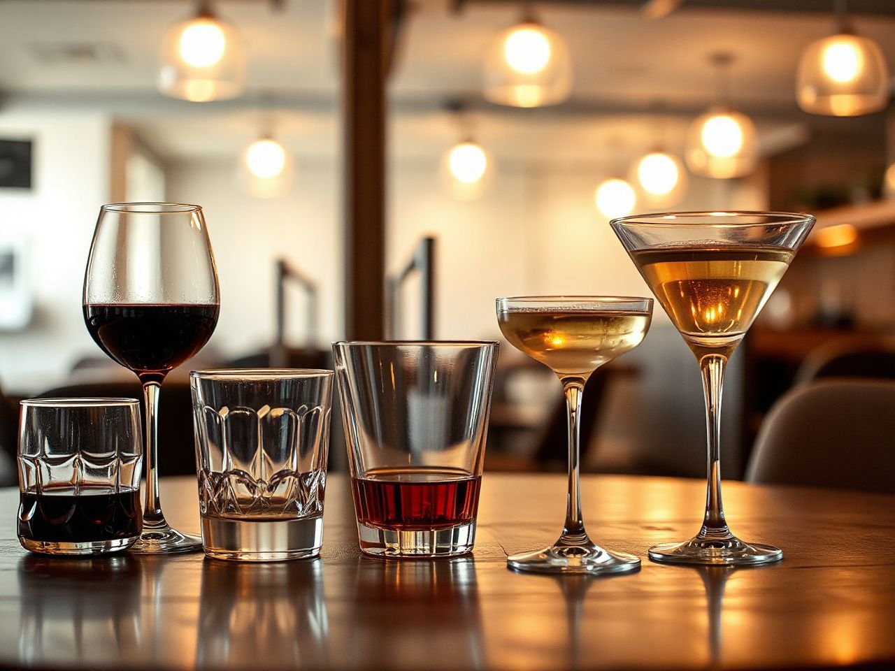 glassware types arranged by drink and serving purpose