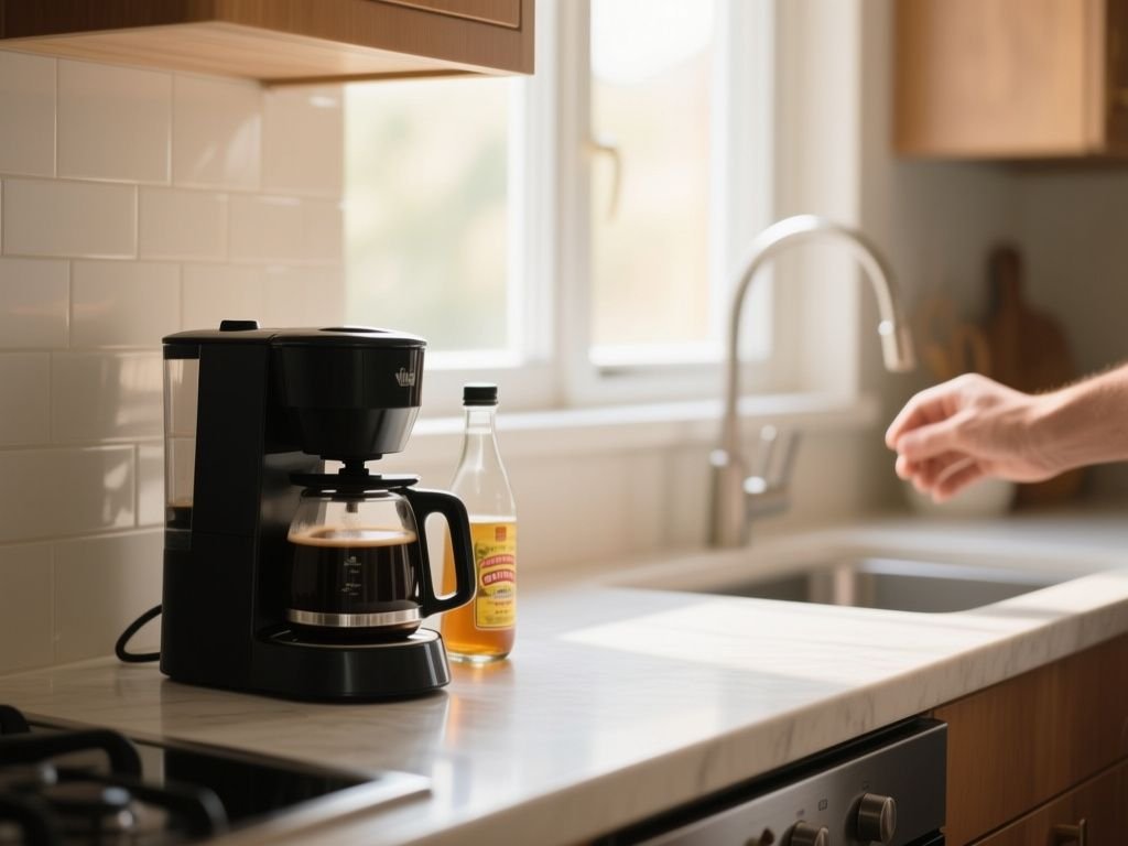 clean  coffee maker with vinegar - detailed view