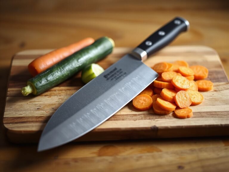 santoku knife selection guide on a cutting board