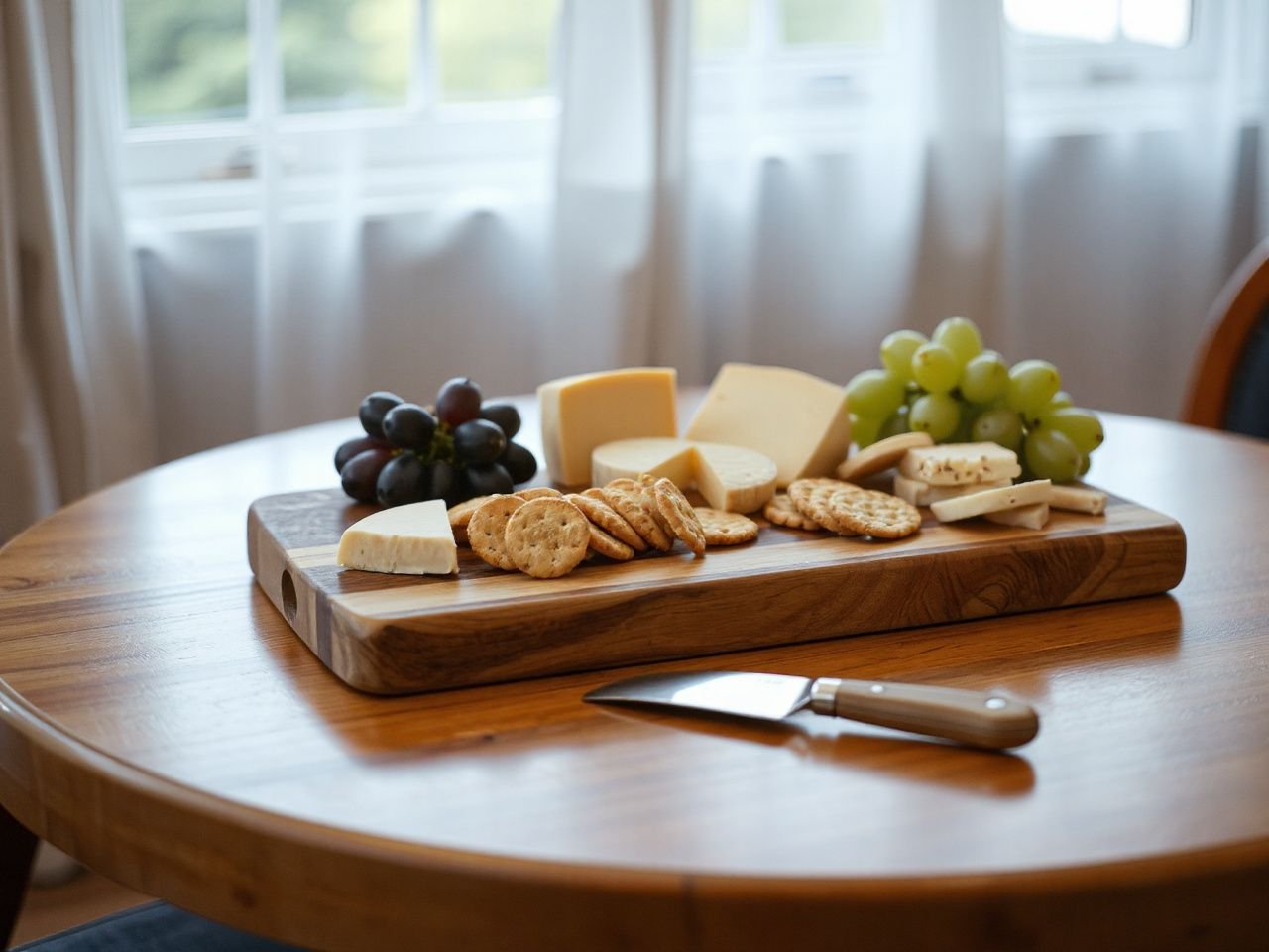 cheese board buying guide with hardwood surface and cheese knives