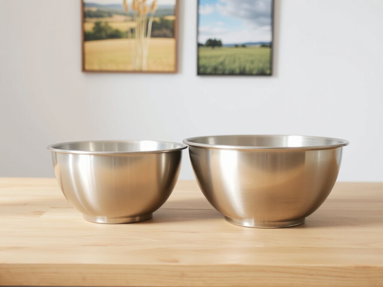 Two stainless steel mixing bowls of different sizes