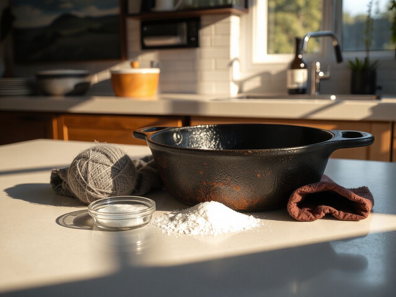 clean  cast iron pan rust - step by step