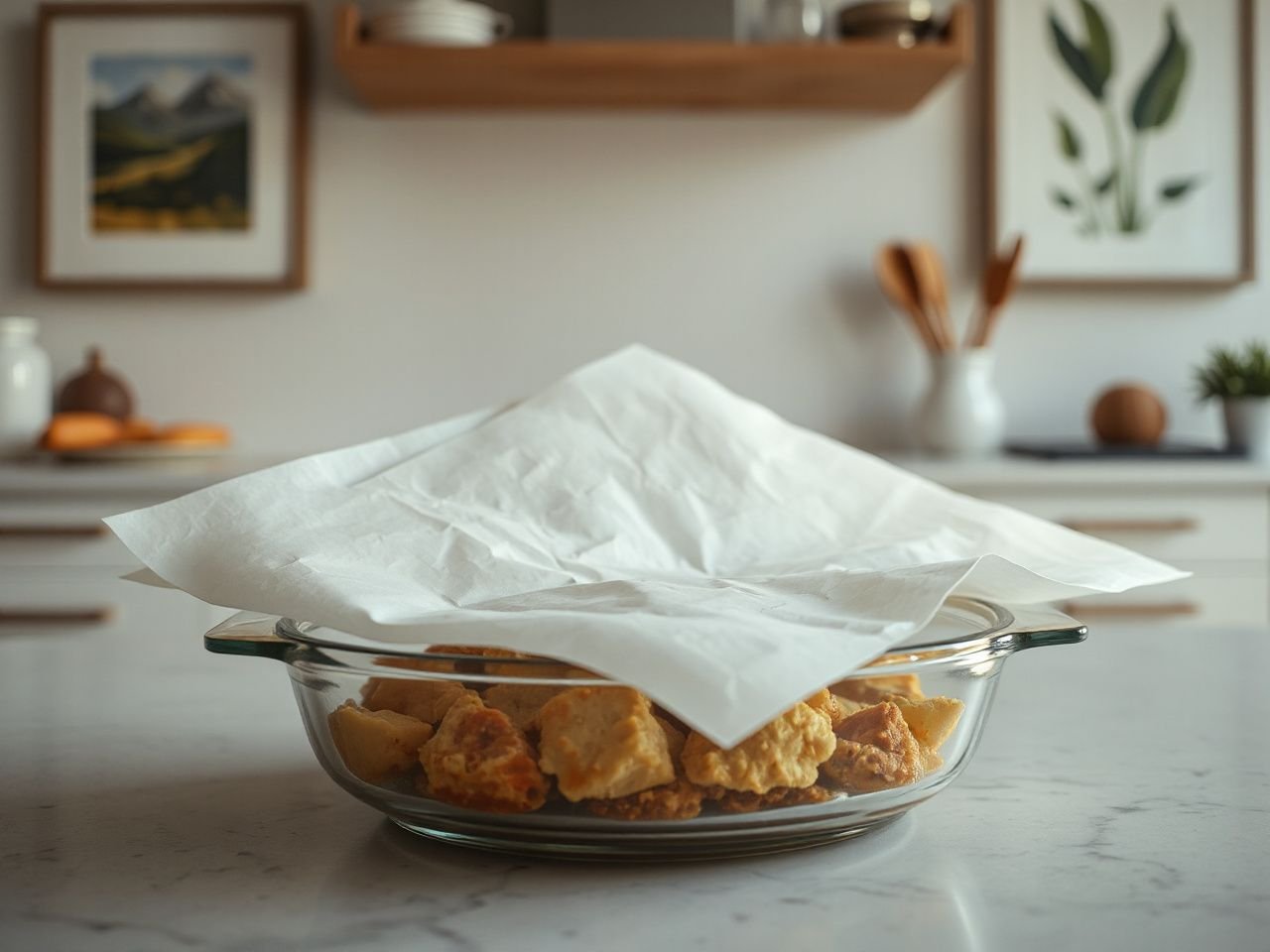parchment paper suitable for microwave use beside a microwave-safe container